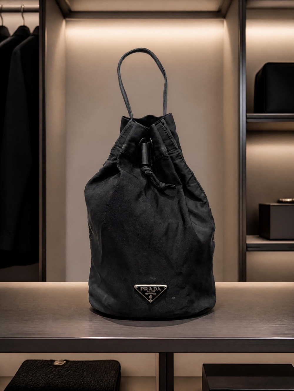 Women's Prada Black Tessuto Nylon Bucket Bag